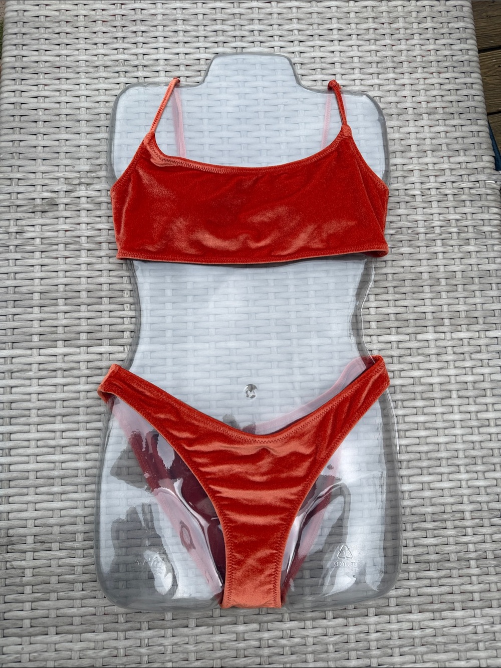 TRIANGLE SWIMWEAR RUST ORANGE VELVET CROP BIKINI SWIMSUIT TOP SMALL+. BOTTOM XS